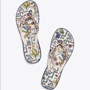 Tory Burch Wedge Flip Flops Ivory Meadow Folly